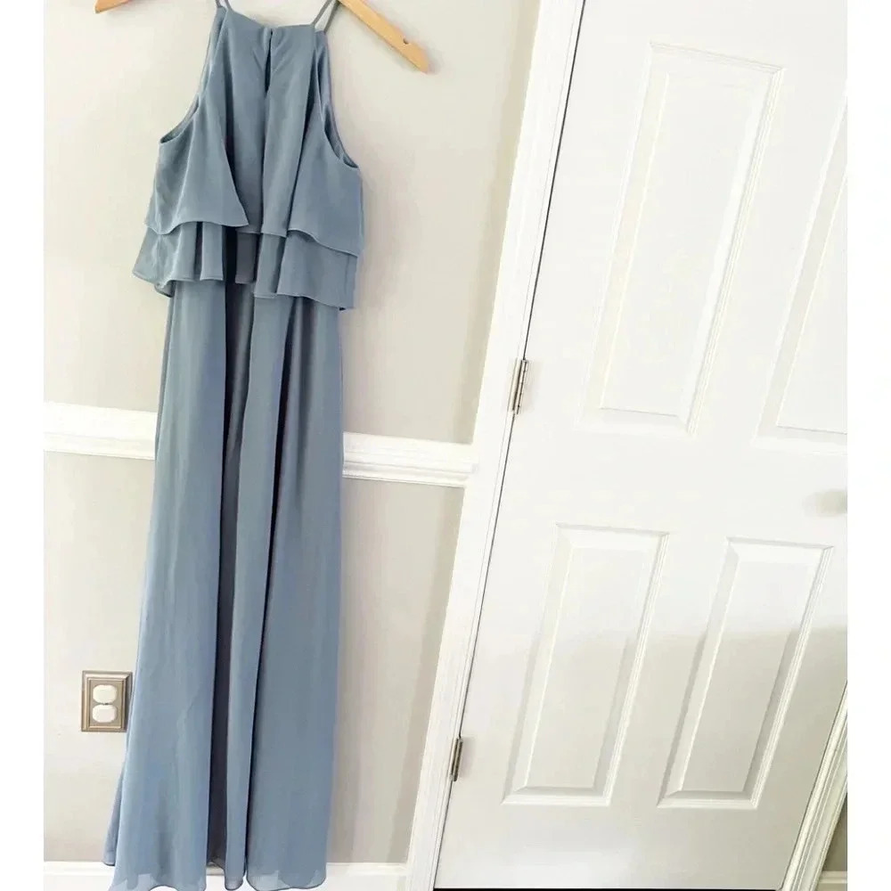 Bill Levkoff Evening Gown Slate Blue Formal Bridesmaid Maxi Dress Formal Size 8 - Picture 6 of 6
